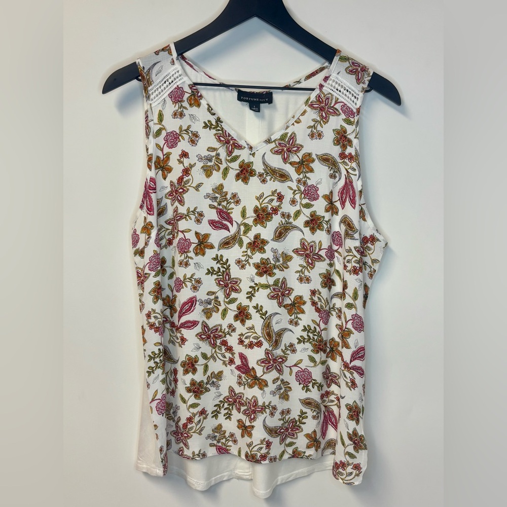 Fortune + Ivy Floral Print Tank Top - White and Pink